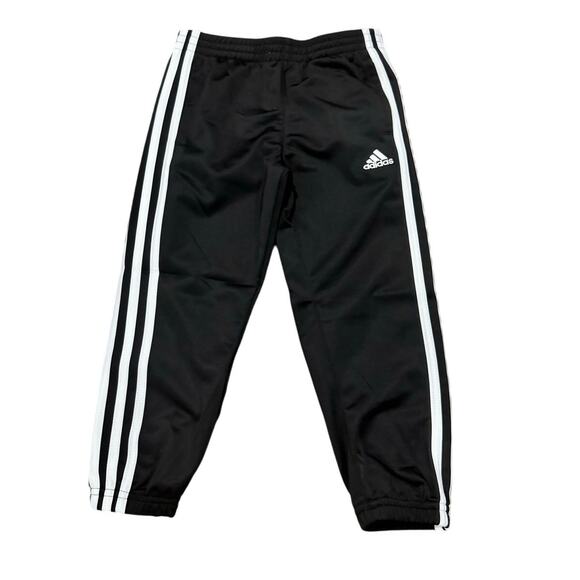 Adidas Boys Track Pants Size 4 Black White Stripes Joggers Regular Fit NWT - Picture 1 of 4
